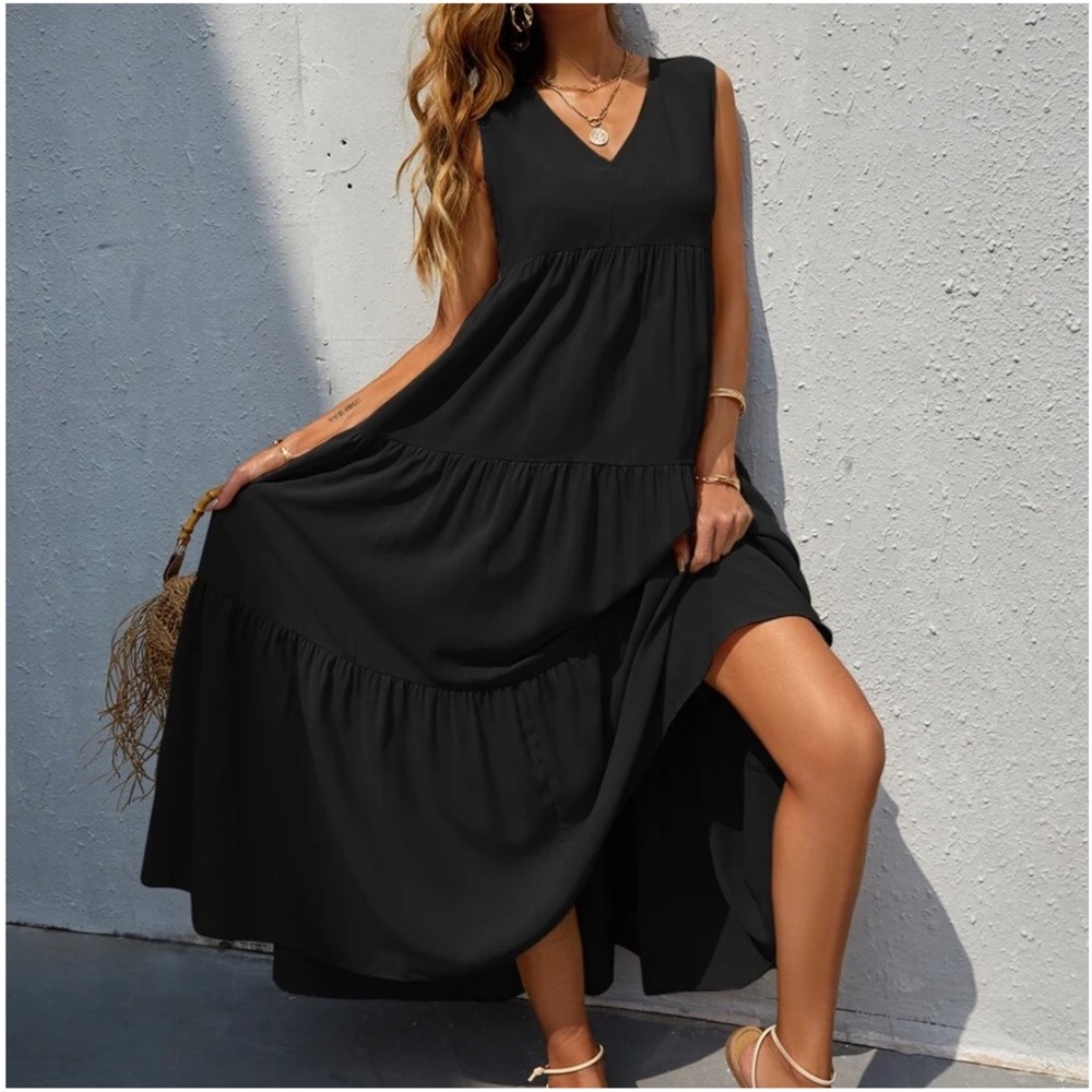 Boho Royal Blue Sleeveless Ruffle maxi Dress - Picture 2 of 14